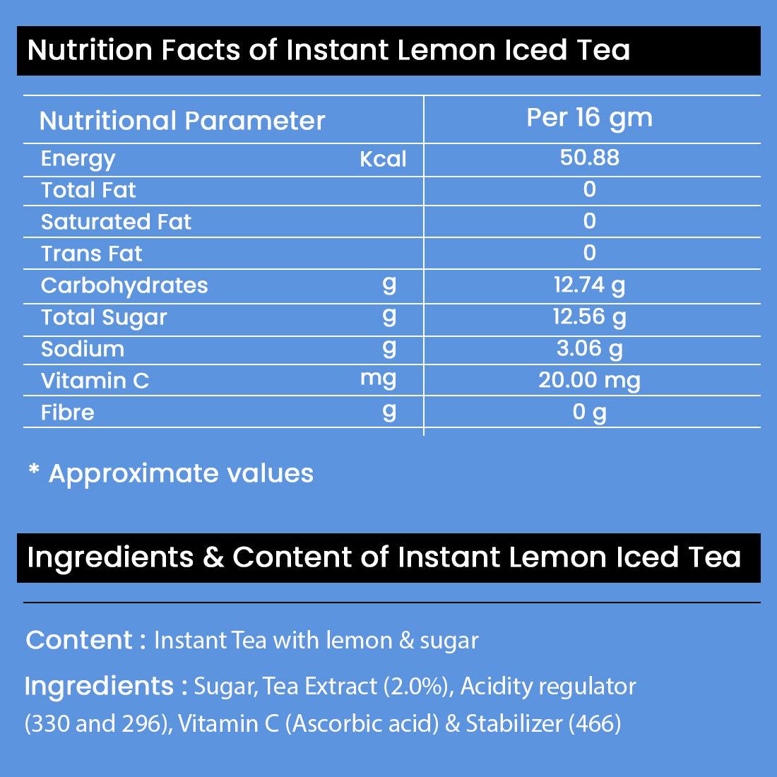 Foodzup Splash 1 Min Instant Lemon Iced Tea Drink - 10 Sachets | Lemon Iced Tea Flavours | 10 Servings | 160g