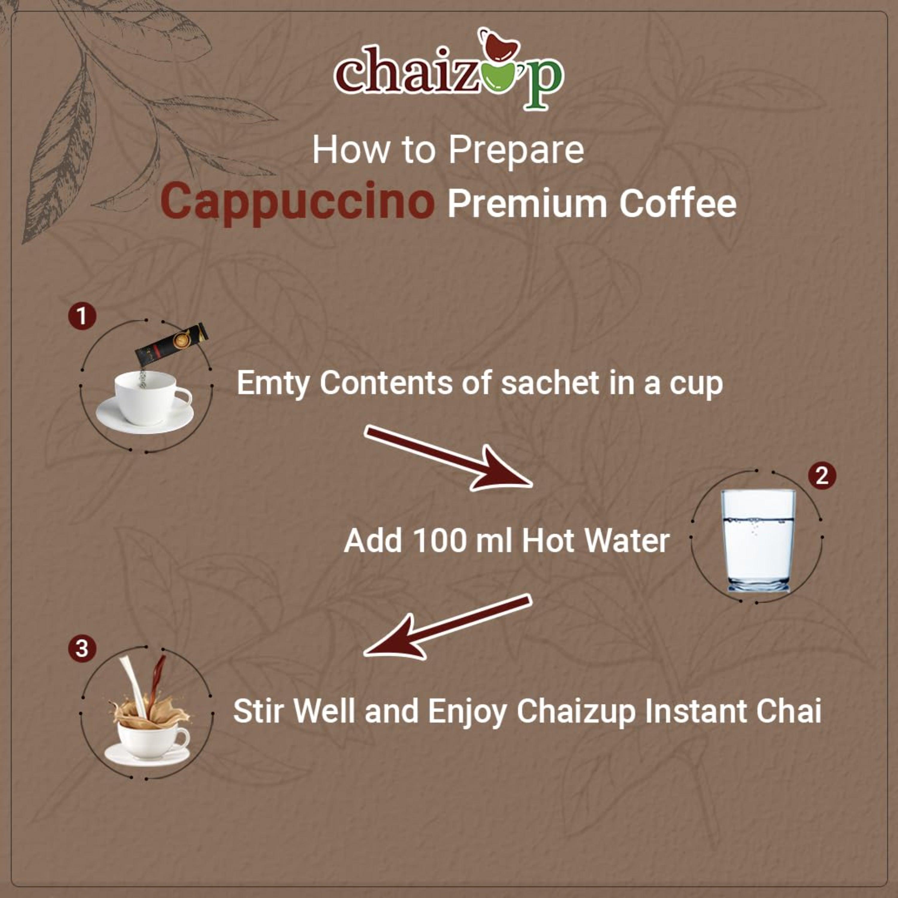 Chaizup Premium 1 Min instant Assorted Coffee Pack - 18 sachets| Caramel , Vanilla & Cappuccina Flavours | 18 Servings | 3 Packs (6 Flavours Each) 360g