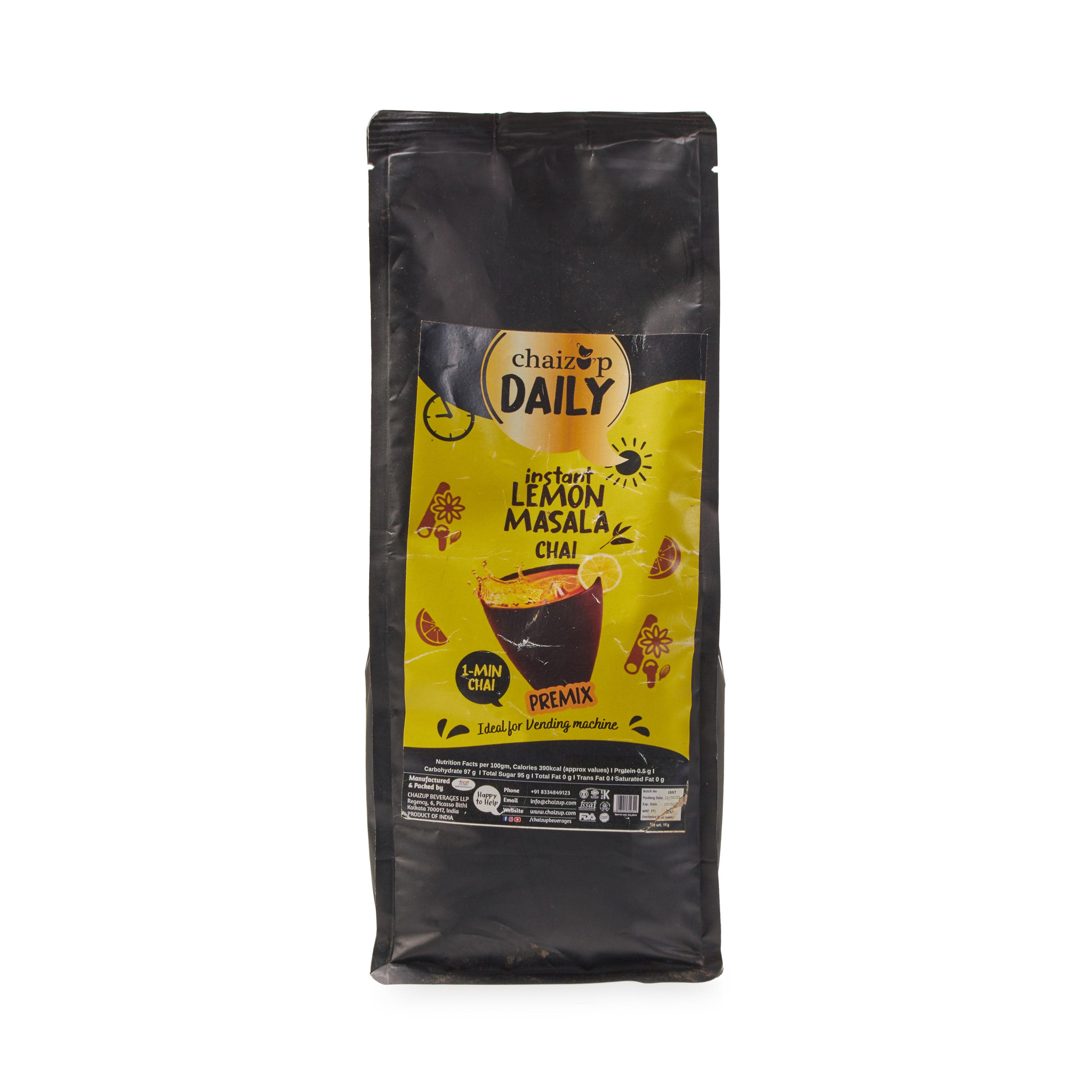 Chaizup Daily 1 Min Instant Lemon Masala Tea Premix - 1kg Poly | Lemon Masala Flavours | Approx. 72 Servings | 1kg