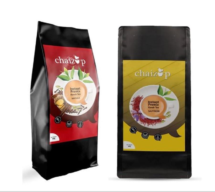 Chaizup Premium 1 Min Instant Assorted Tea Pack - 1kg Poly (Pack of 2) | Saffron & Masala Flavours | Approx. 144 Servings | 2kg