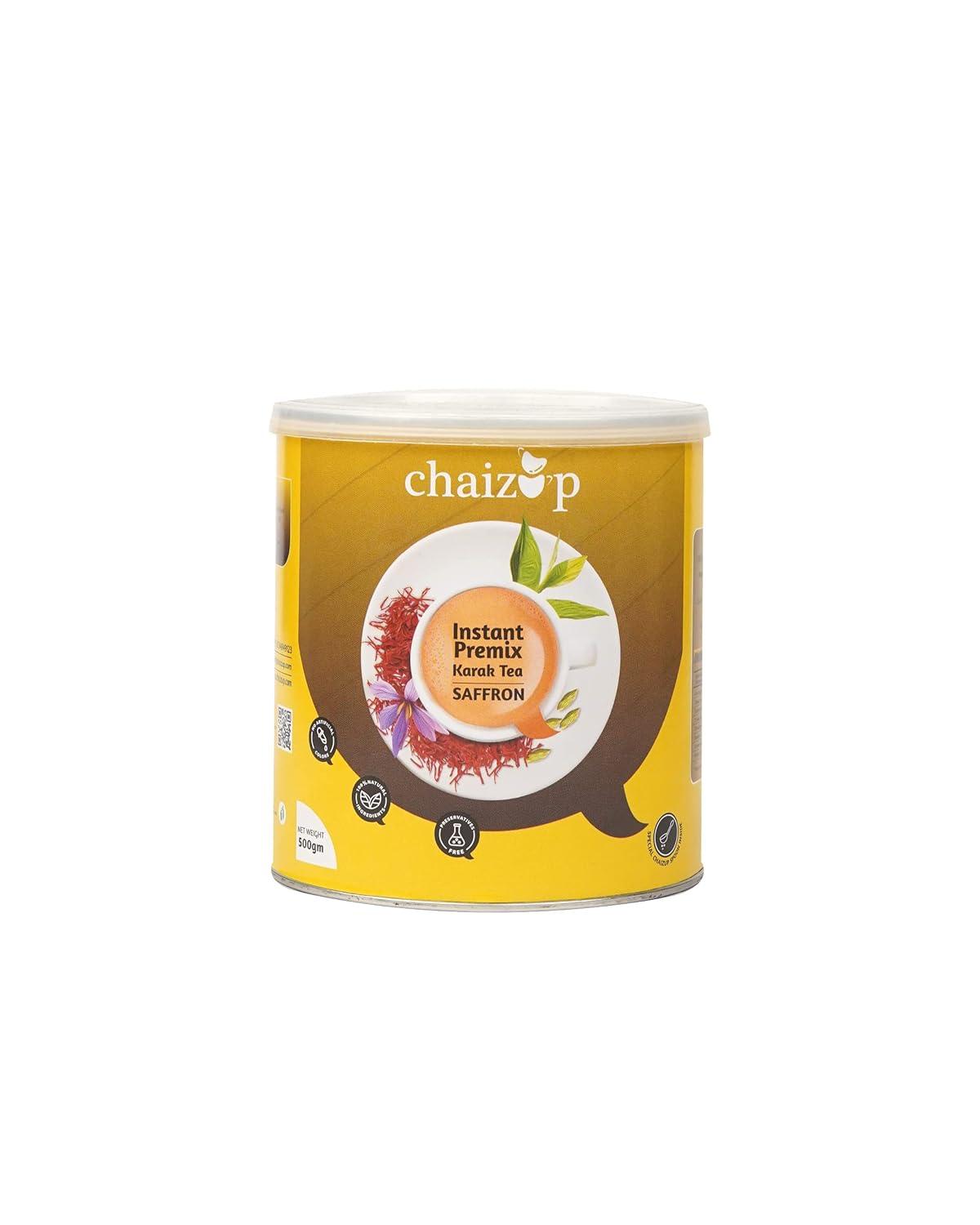 Chaizup Premium 1 Min Instant Saffron Tea Premix - 500g Can | Saffron Flavours | Approx. 35 Servings | 500g