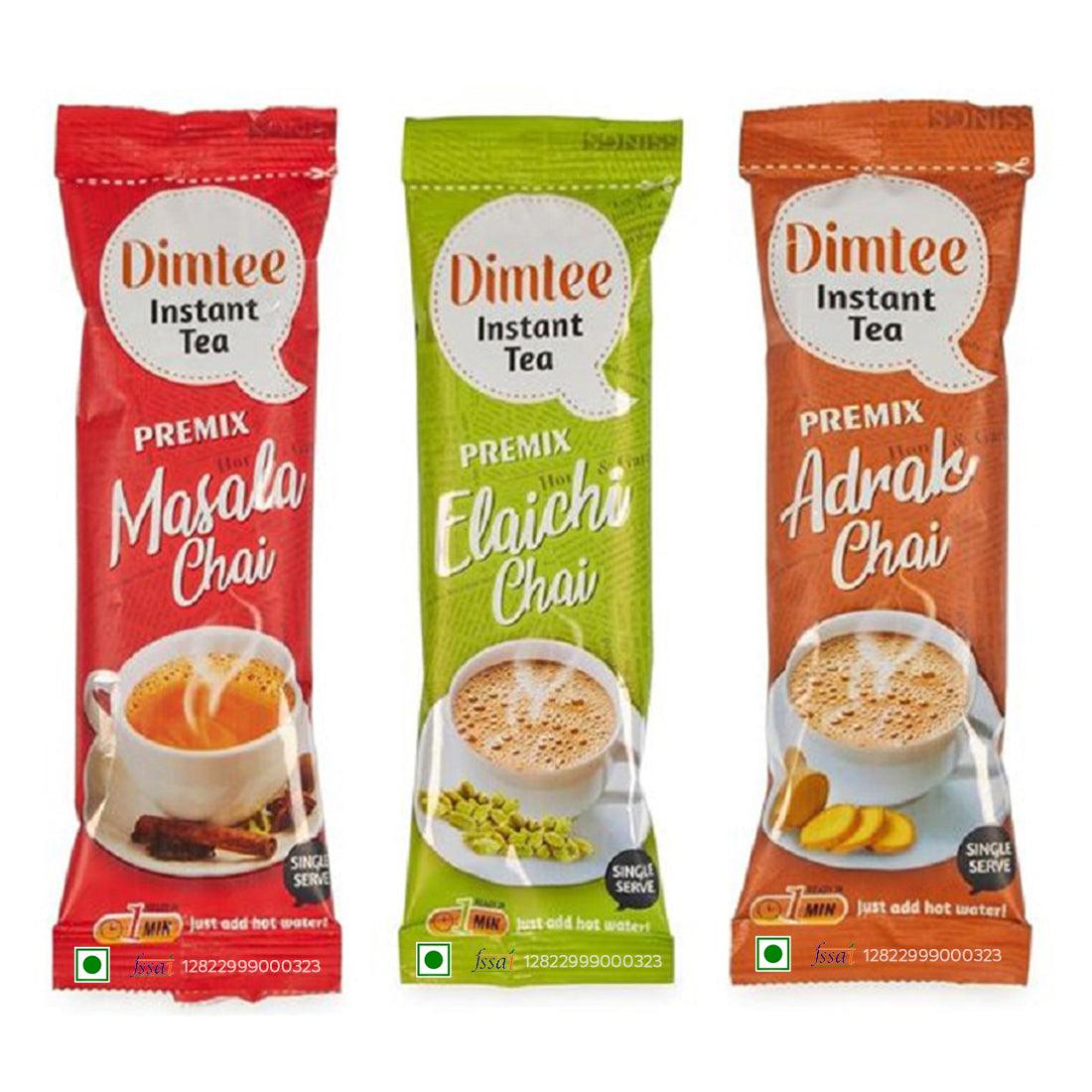 Chaizup Dimtee 1 Min Instant Assorted Tea Pack - 36 Sachets | Elachi, Masala & Adrak Flavours | 36 Servings | 3 Packs (12 Sachets Each) | 450g