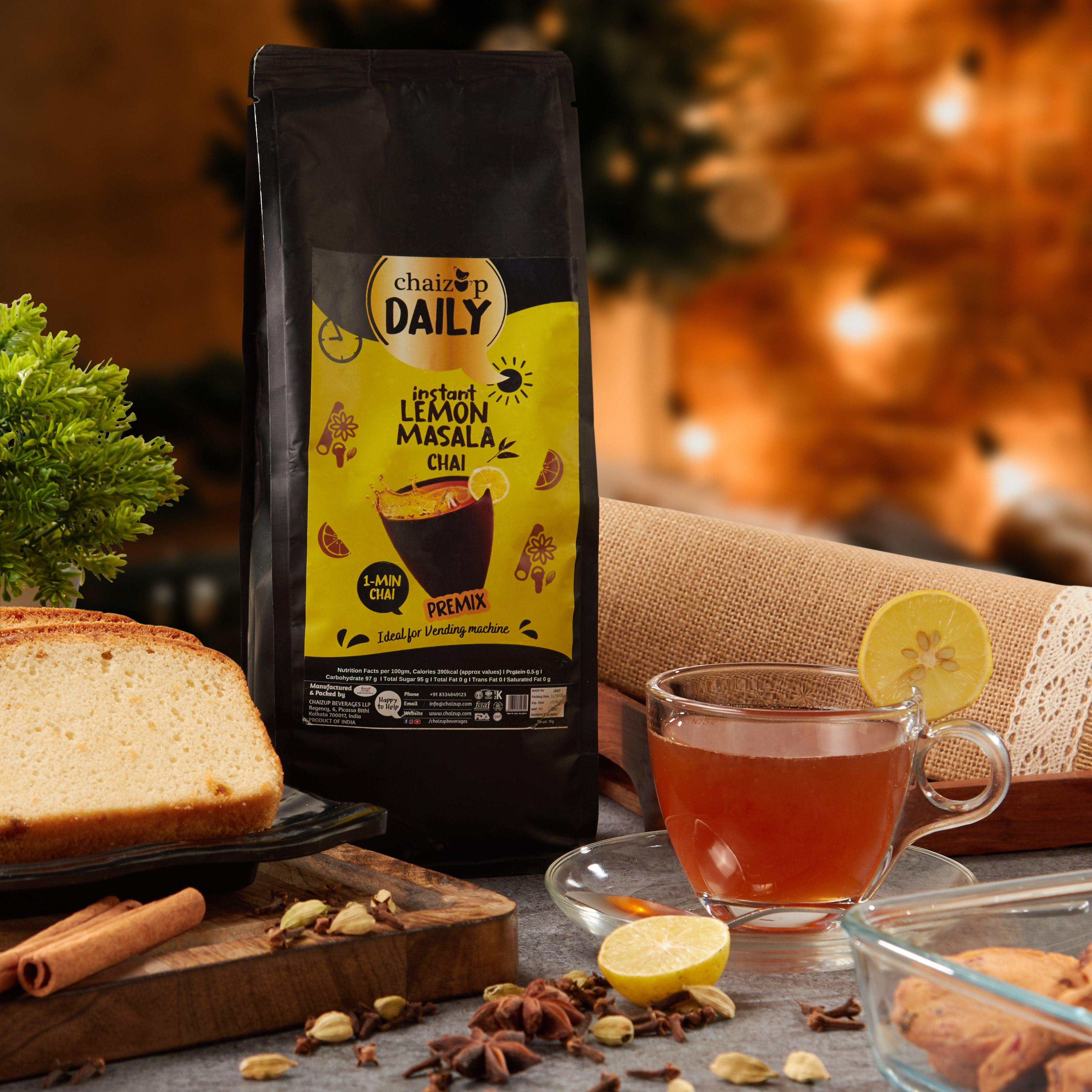 Chaizup Daily 1 Min Instant Lemon Masala Tea Premix - 1kg Poly | Lemon Masala Flavours | Approx. 72 Servings | 1kg