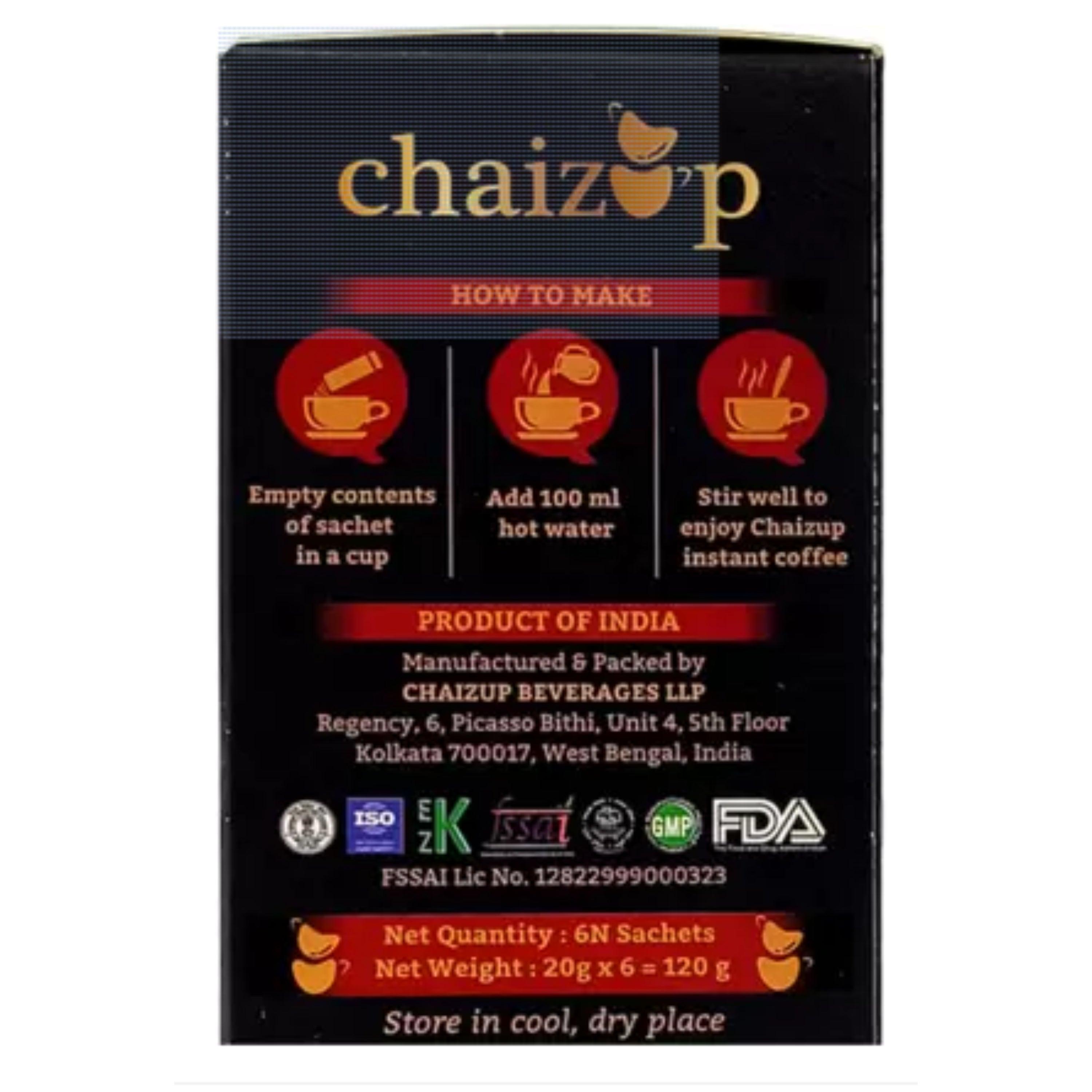 Chaizup Premium 1 Min instant Assorted Coffee Pack - 18 sachets| Caramel , Vanilla & Cappuccina Flavours | 18 Servings | 3 Packs (6 Flavours Each) 360g