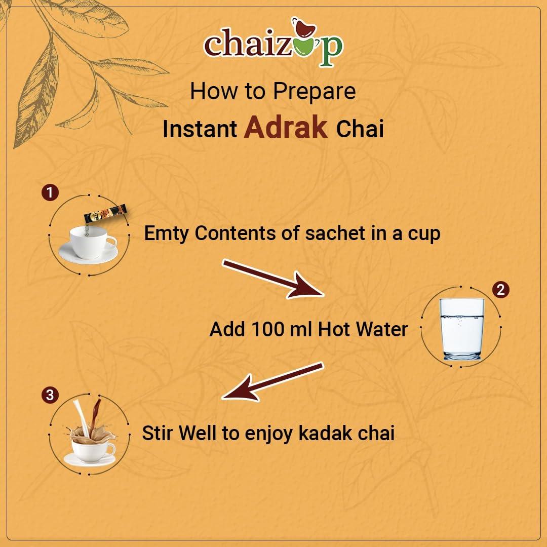 Chaizup Daily 1 Min Instant Adrak Chai Premix - 30 Sachets | Adrak Flavours | 30 Servings | 420g