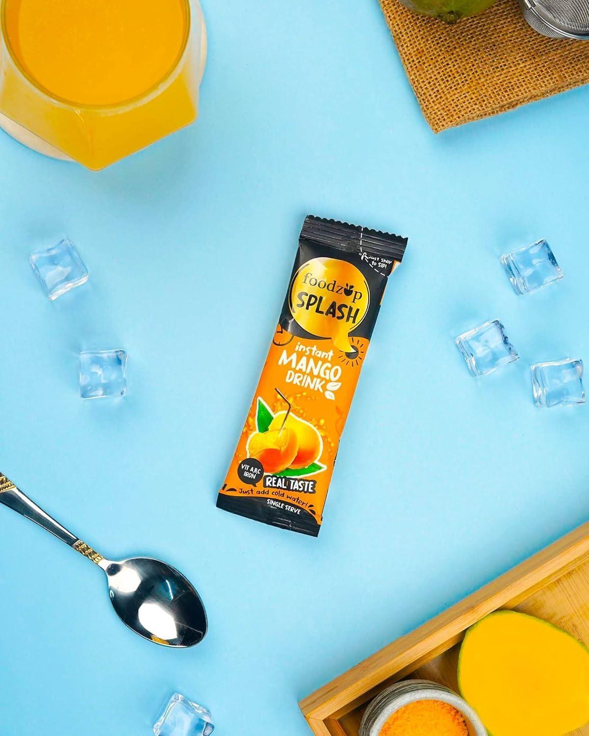 Foodzup Splash 1 Min Instant Assorted Fruit Drink - 90 Sachets | Mango, Pineapple, Orange Flavours | 90 Servings | 3 Packs (30 Sachets Each) | 1980g
