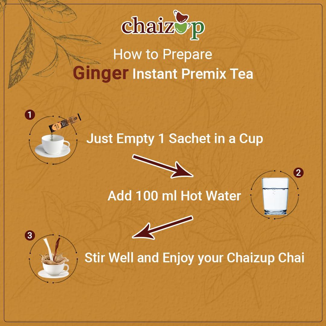 Chaizup Premium 1 Min Instant Ginger Tea Premix - 30 Sachets | Ginger Flavours | 30 Servings | 420g (Pack of 3)