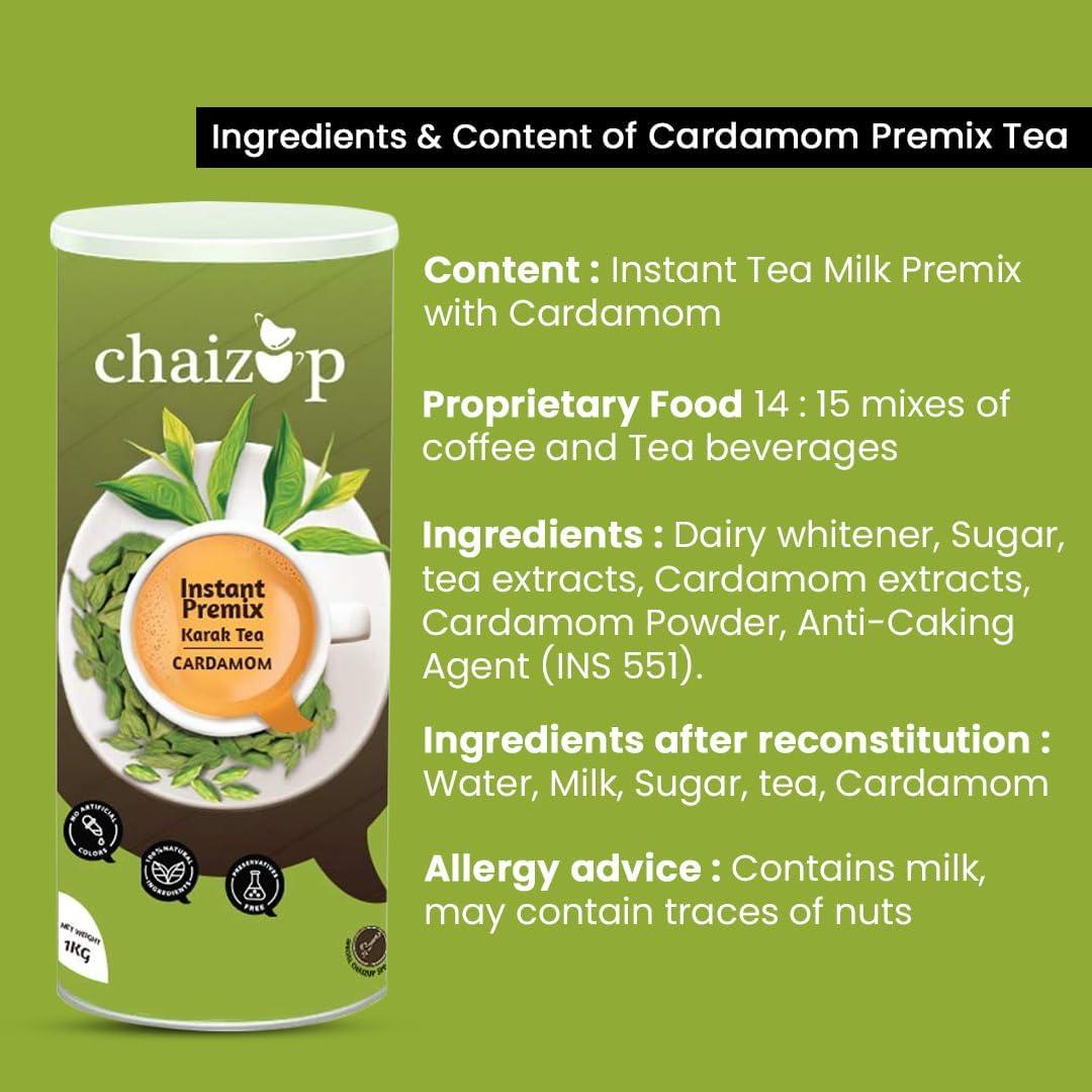 Chaizup Premium 1 Min Instant Assorted Tea Pack - 1kg Cans (Pack of 2) | Cardamom & Masala Flavours | Approx. 144 Servings | 2kg