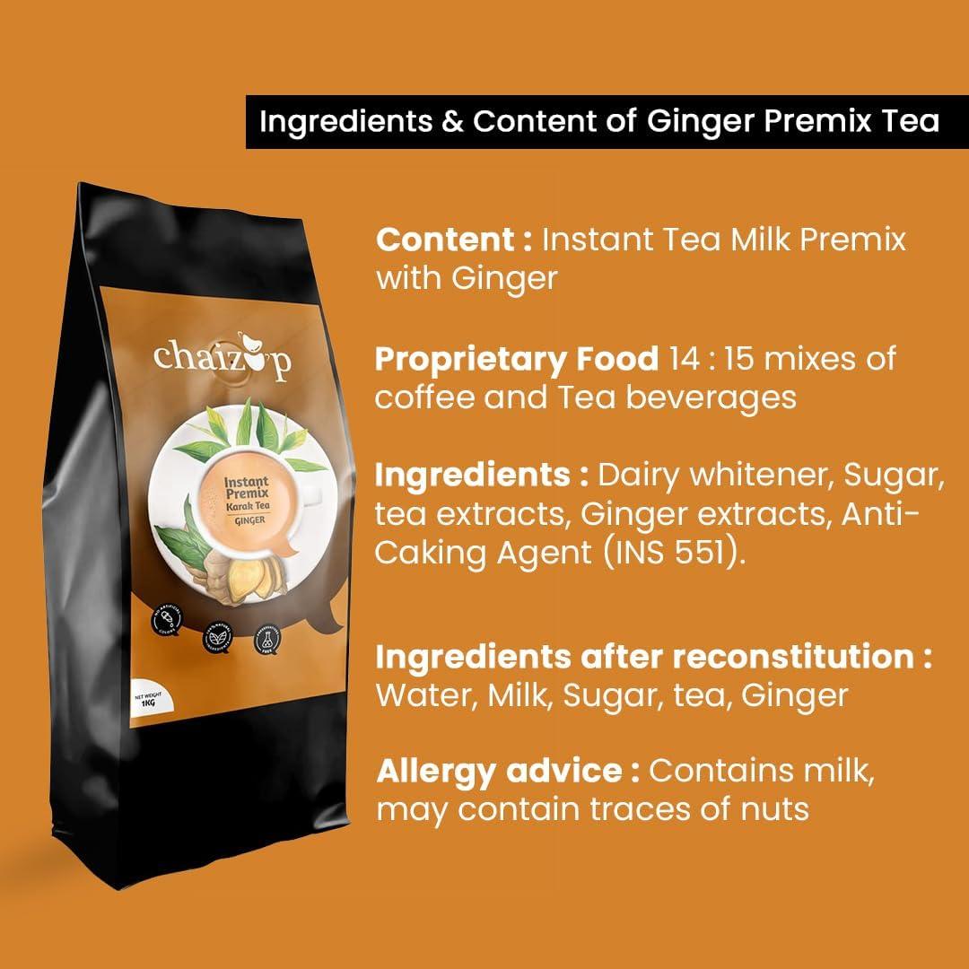 Chaizup Premium 1 Min Instant Assorted Tea Pack - 1kg Poly (Pack of 2) | Ginger & Masala Flavours | Approx. 144 Servings | 2kg