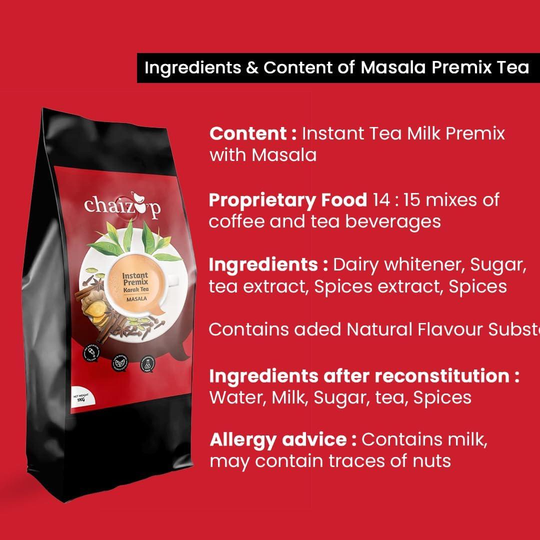 Chaizup Premium 1 Min Instant Assorted Tea Pack - 1kg Poly (Pack of 2) | Ginger & Masala Flavours | Approx. 144 Servings | 2kg