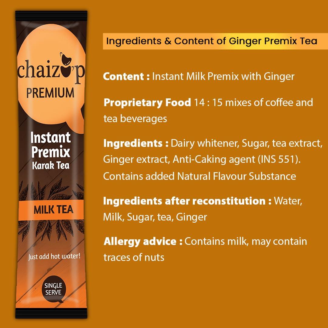 Chaizup Premium 1 Min Instant Assorted Tea Pack - 20 Sachets | Ginger & Saffron Flavours | 20 Servings | 2 Packs (10 Flavours Each) | 280g