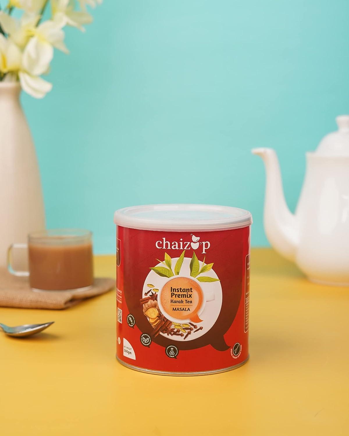 Chaizup Premium 1 Min Instant Masala Tea Premix - 500g Can | Masala Flavours | Approx. 35 Servings | 500g