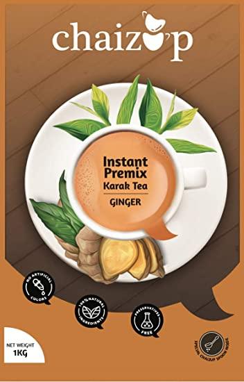 Chaizup Premium 1 Min Instant Ginger Tea Premix - 1kg Can | Ginger Flavours | Approx. 72 Servings | 1kg