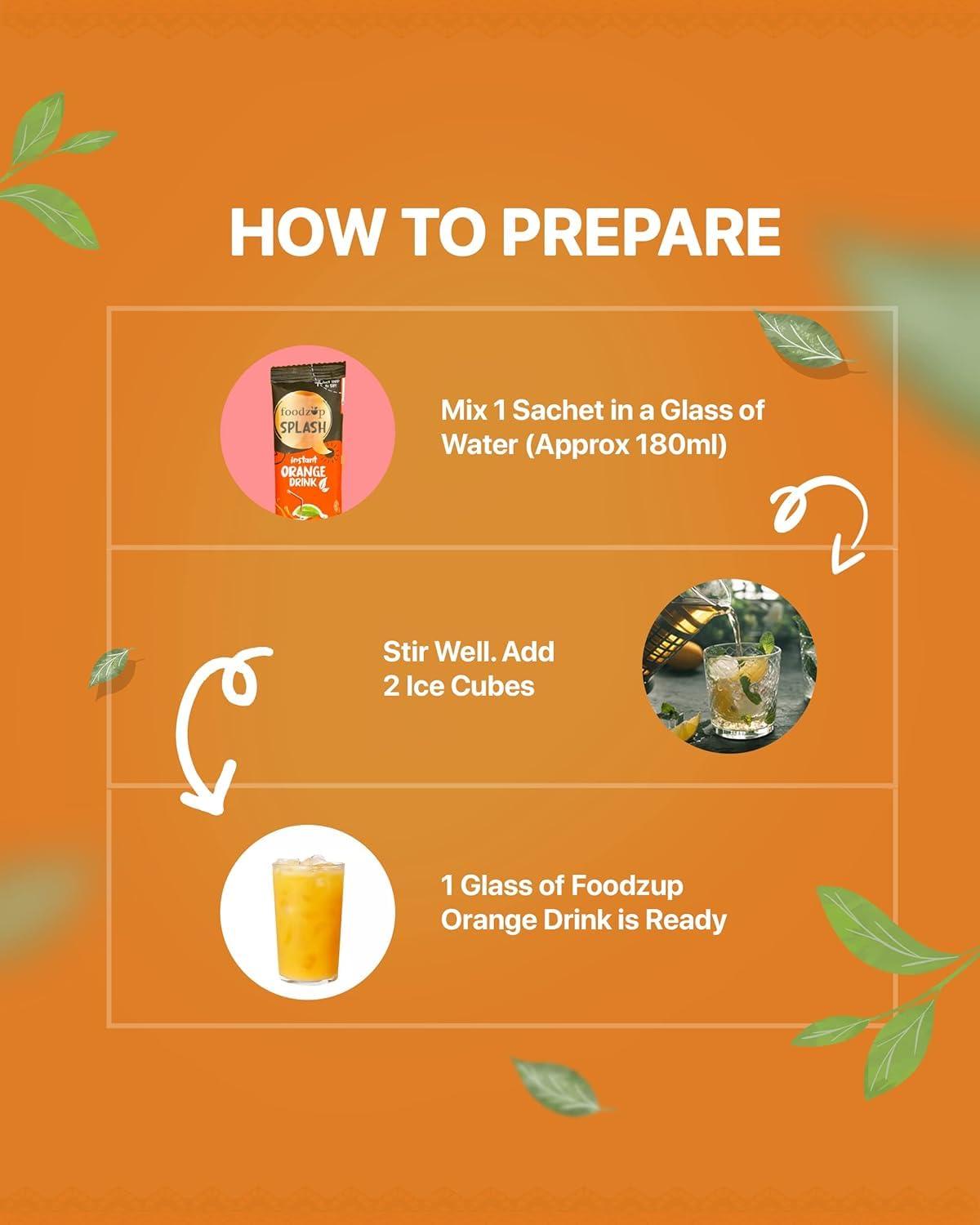 Foodzup Splash 1 Min Instant Assorted Fruit Drink - 90 Sachets | Mango, Pineapple, Orange Flavours | 90 Servings | 3 Packs (30 Sachets Each) | 1980g