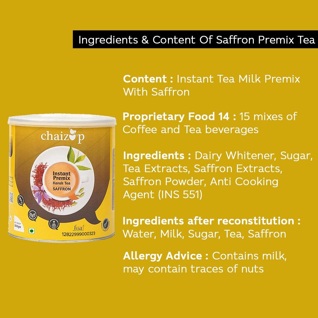 Chaizup Premium 1 Min Instant Assorted Tea Pack - 500g Cans (Pack of 3) | Masala, Ginger & Saffron Flavours | Approx. 108 Servings | 1500g