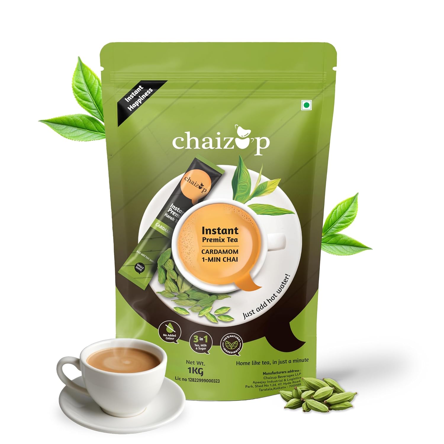 Chaizup Premium 1 Min Instant Cardamom Tea Premix - 1kg Poly | Cardamom Flavours | Approx. 72 Servings | 1kg