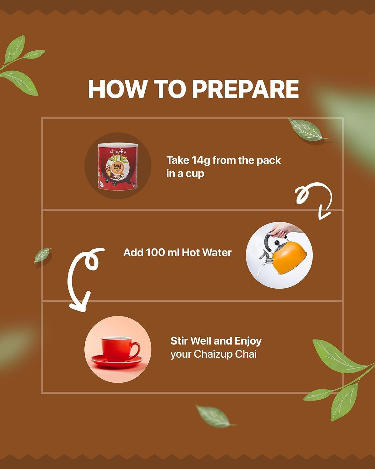 Chaizup Premium 1 Min Instant Masala Tea Premix - 500g Can | Masala Flavours | Approx. 35 Servings | 500g