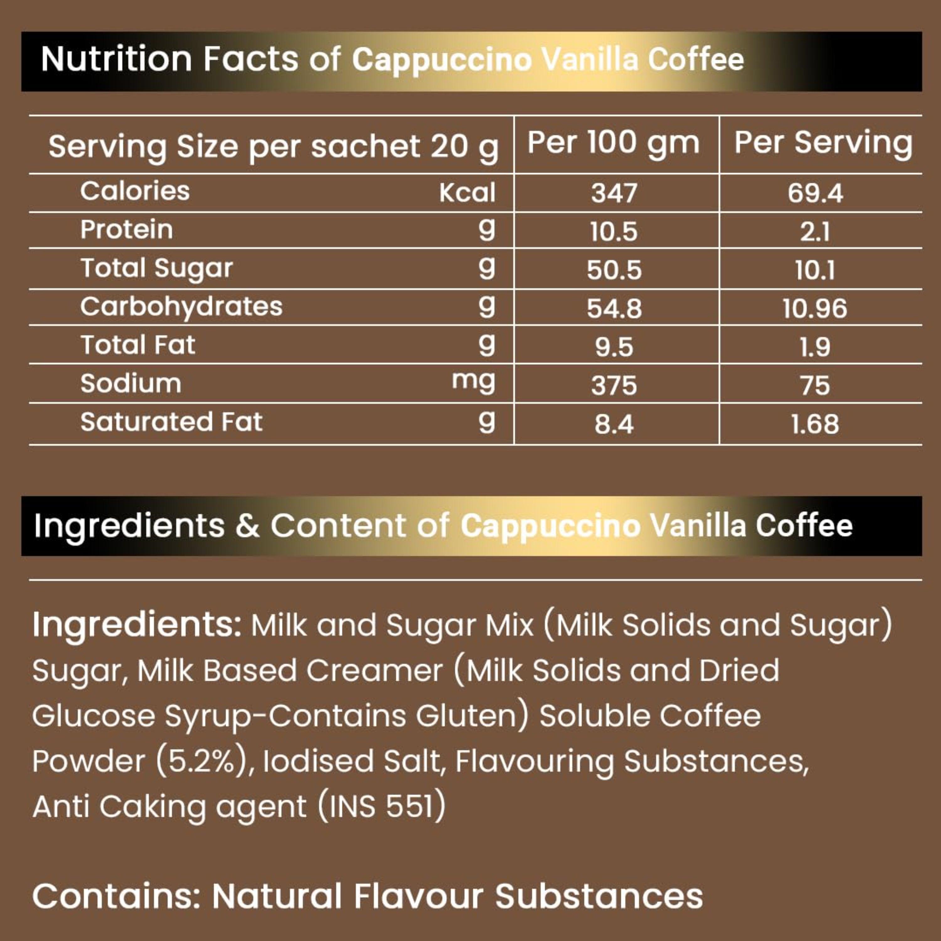 Chaizup Premium 1 Min Instant Assorted Coffee Pack - 12 Sachets | Cappuccino & Vanilla Flavours | 12 Servings | 2 Packs (6 Sachets Each) | 240g