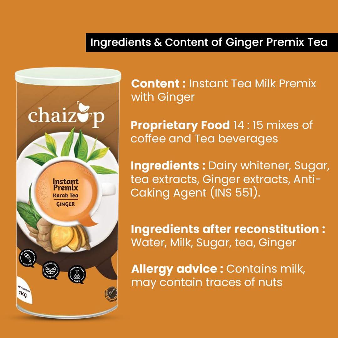 Chaizup Premium 1 Min Instant Assorted Tea Pack - 1kg Cans (Pack of 2) | Ginger & Cardamom Flavours | Approx. 144 Servings | 2kg