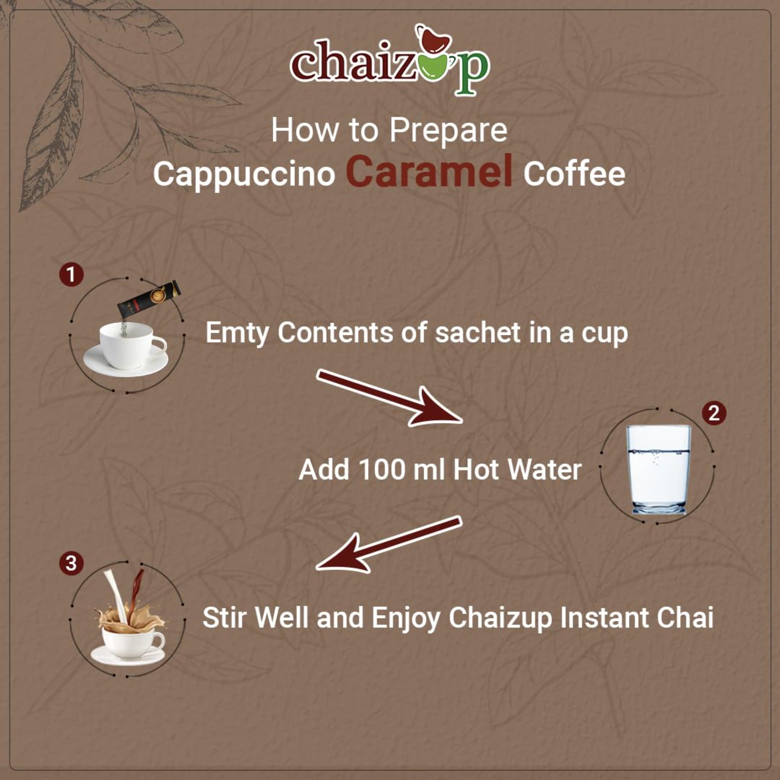 Chaizup Premium 1 Min Instant Assorted Coffee Pack - 12 Sachets | Cappuccino & Caramel Flavours | 12 Servings | 2 Packs (6 Sachets Each) | 240g