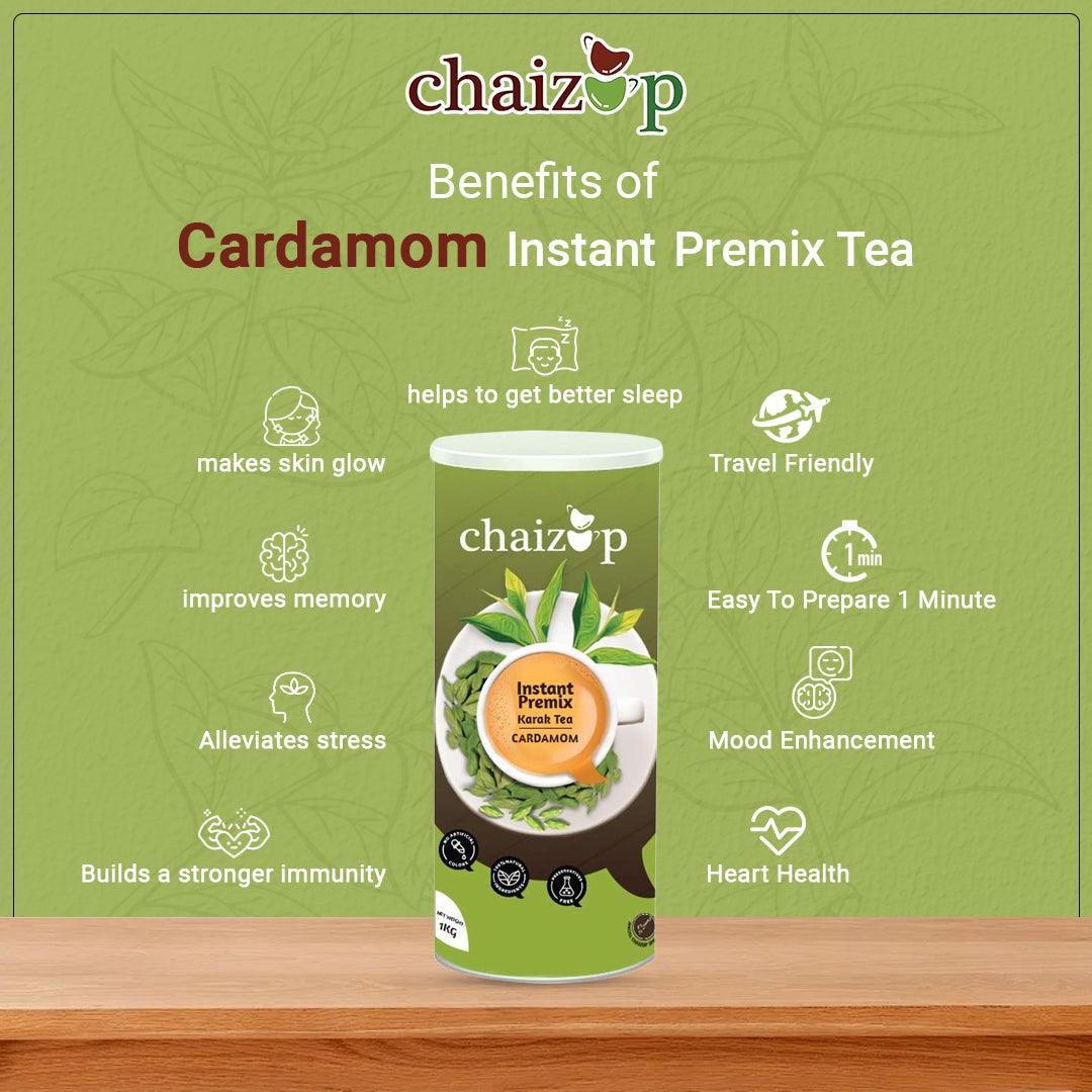 Chaizup Premium 1 Min Instant Cardamom Tea Premix - 1kg Can | Cardamom Flavours | Approx. 72 Servings | 1kg