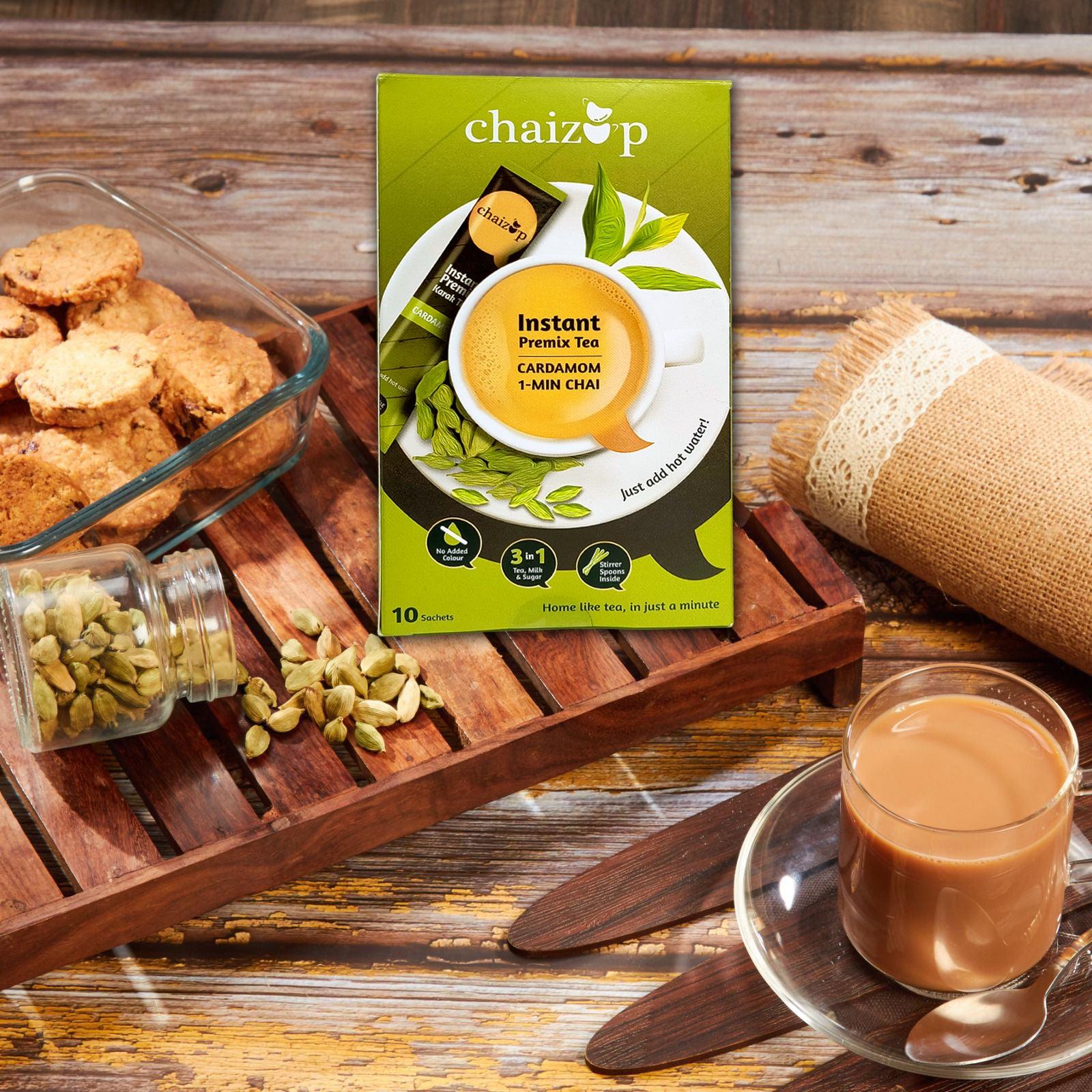 Chaizup Premium 1 Min Instant Cardamom Tea Premix - 30 Sachets | Cardamom Flavours | 30 Servings | 420g (Pack of 3)
