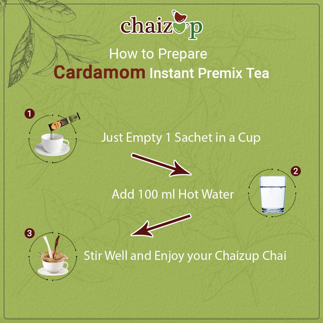 Chaizup Premium 1 Min Instant Cardamom Tea Premix - 30 Sachets | Cardamom Flavours | 30 Servings | 420g (Pack of 3)