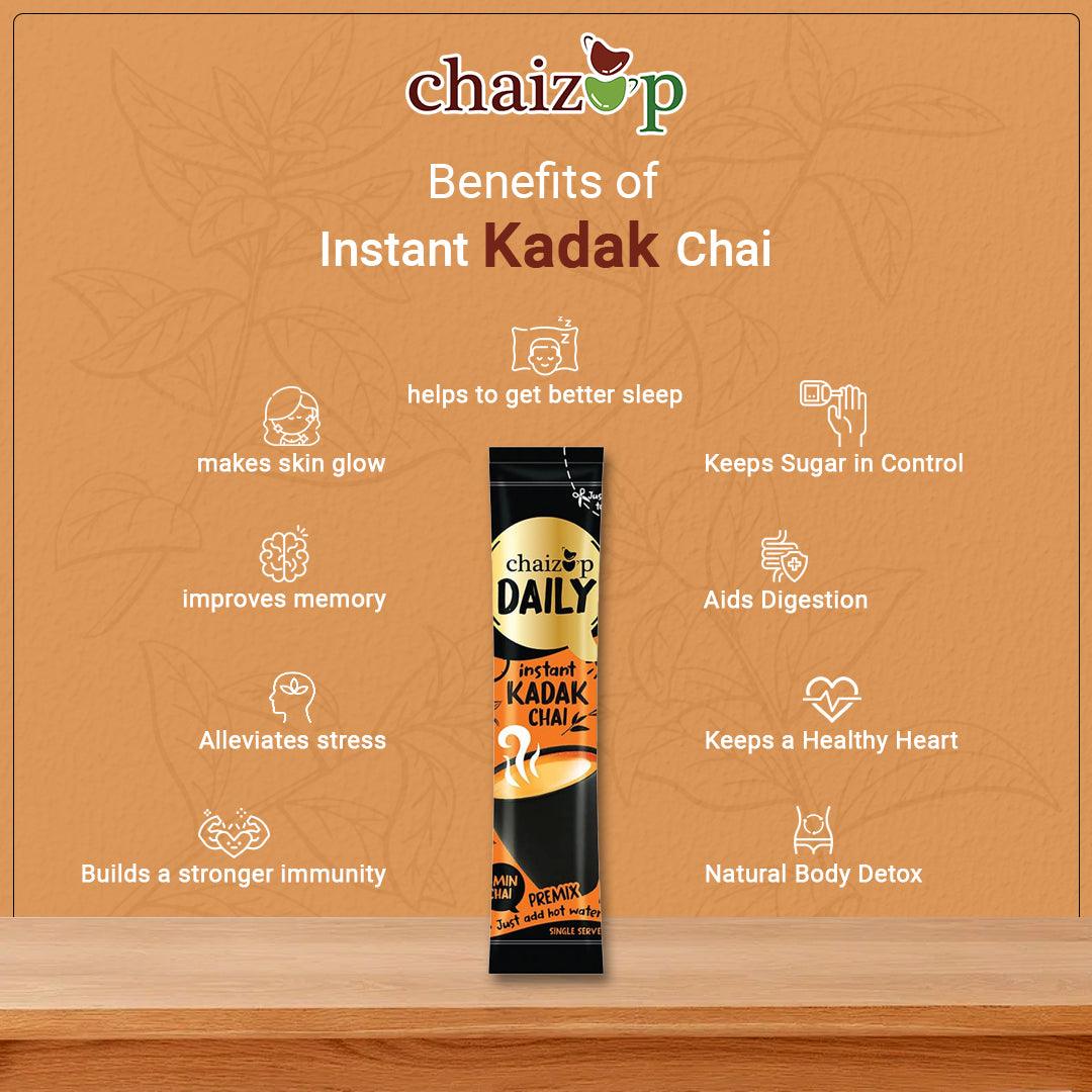 Chaizup Daily 1 Min Instant Kadak Tea Premix - 30 Sachets | Kadak Flavours | 30 Servings | 420g