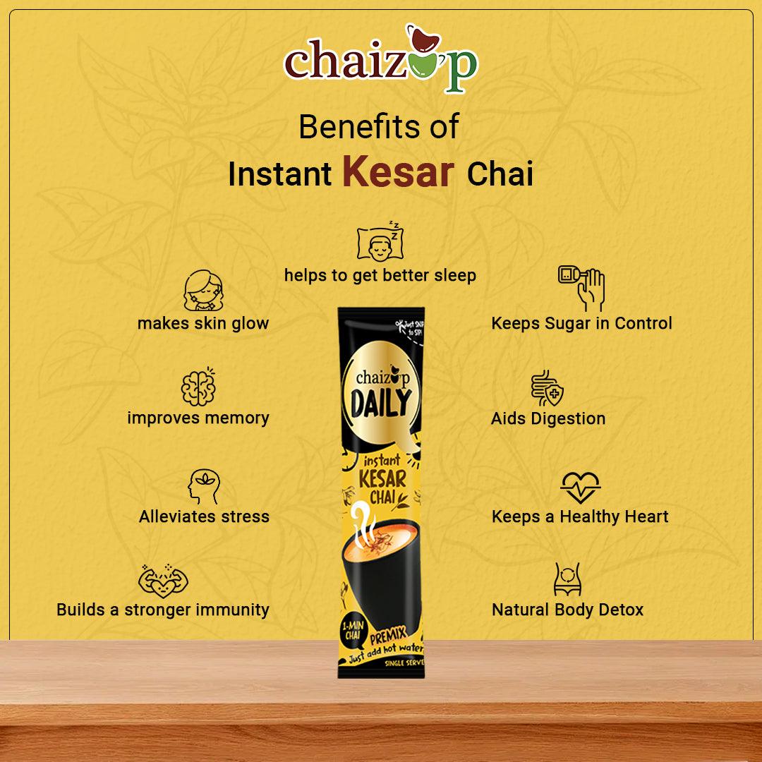 Chaizup Daily 1 Min Instant Kesar Tea Premix - 30 Sachets | Kesar Flavours | 30 Servings | 420g