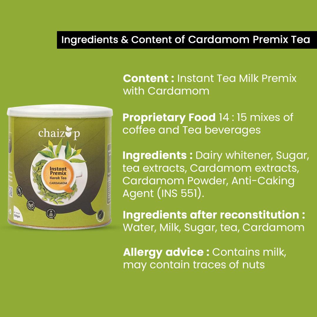 Chaizup Premium 1 Min Instant Cardamom Tea Premix - 500g Can | Cardamom Flavours | Approx. 35 Servings | 500g