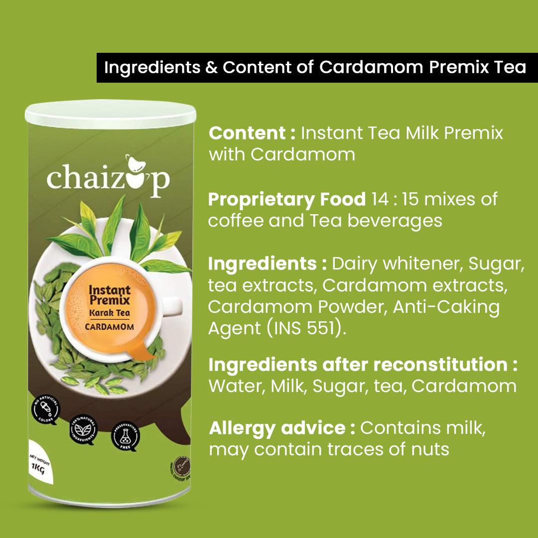 Chaizup Premium 1 Min Instant Cardamom Tea Premix - 1kg Can | Cardamom Flavours | Approx. 72 Servings | 1kg