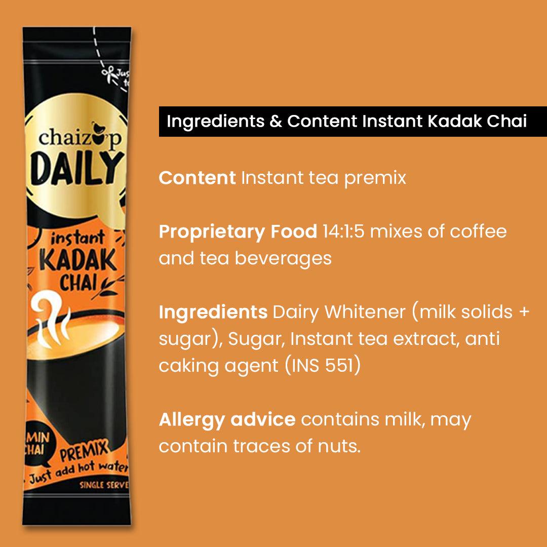 Chaizup Daily 1 Min Instant Kadak Tea Premix - 30 Sachets | Kadak Flavours | 30 Servings | 420g