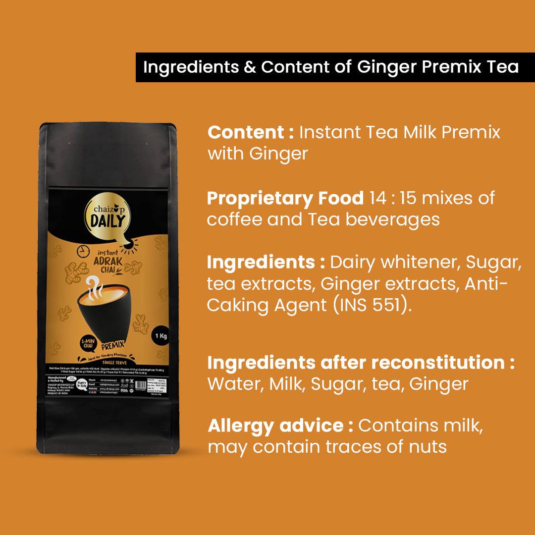 Chaizup Daily 1 Min Instant Adrak Tea Premix - 1kg Poly | Adrak Flavours | Approx. 72 Servings | 1kg