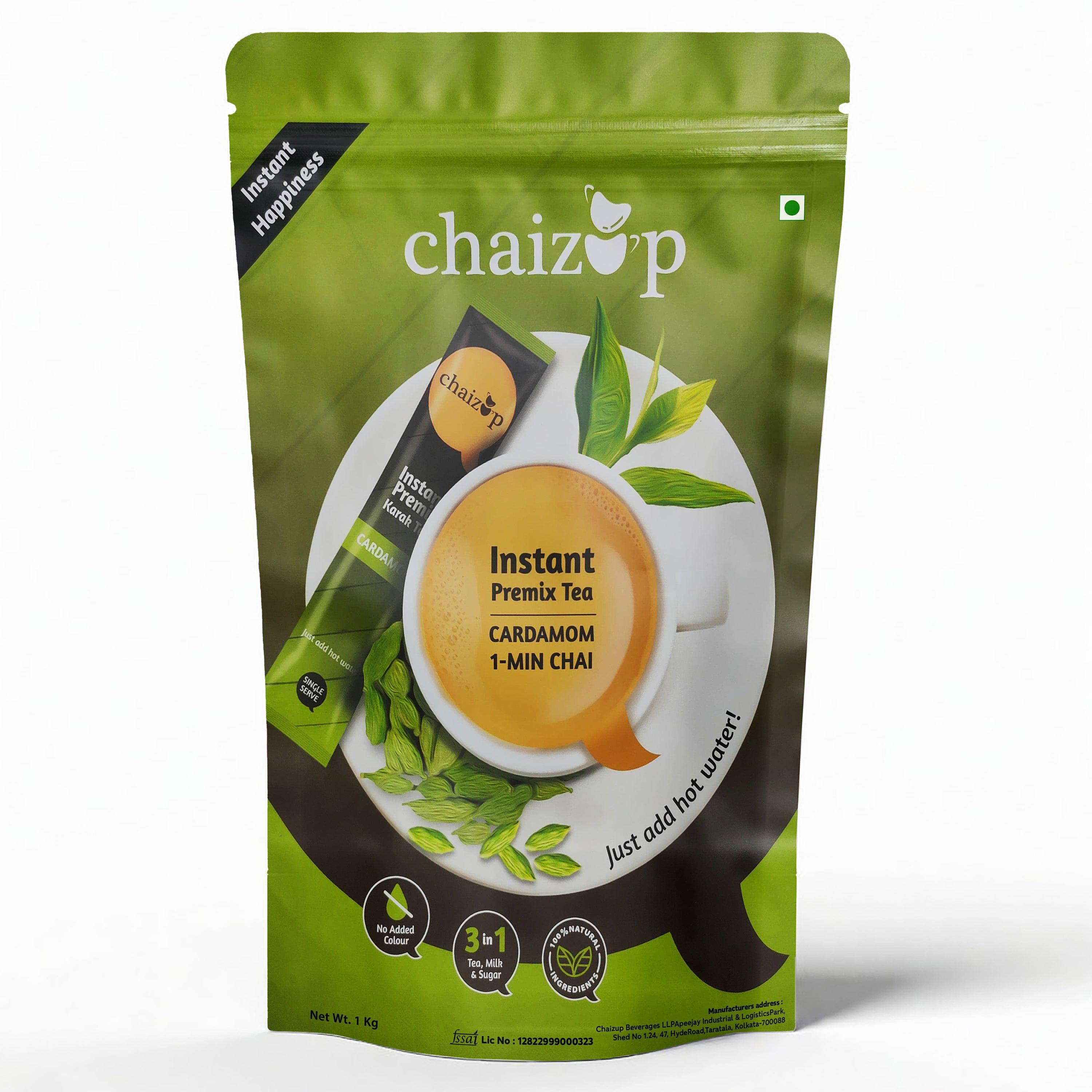 Chaizup Premium 1 Min Instant Cardamom Tea Premix - 1kg Poly | Cardamom Flavours | Approx. 72 Servings | 1kg