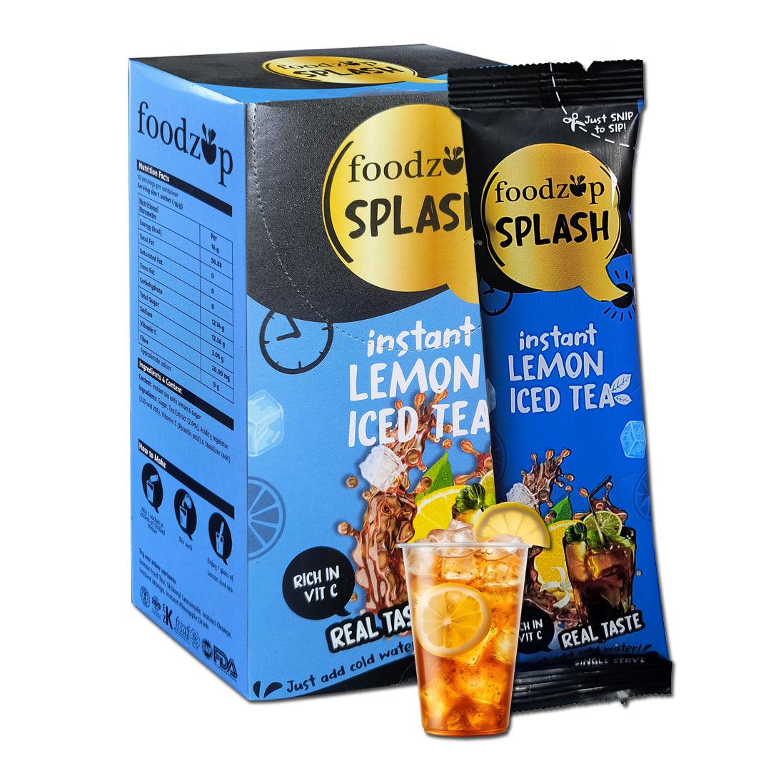 Foodzup Splash 1 Min Instant Lemon Iced Tea Drink - 10 Sachets | Lemon Iced Tea Flavours | 10 Servings | 160g