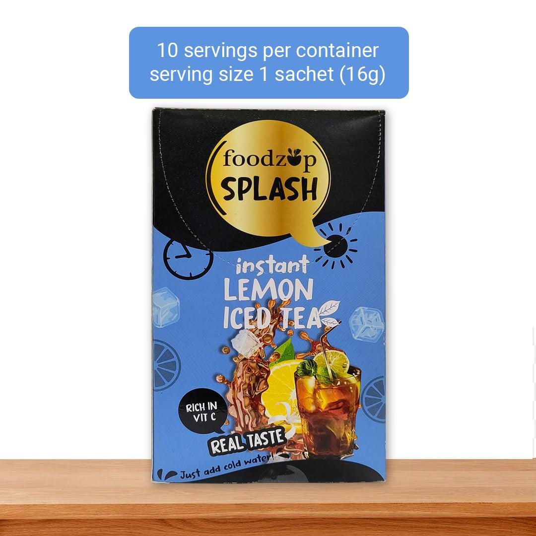 Foodzup Splash 1 Min Instant Lemon Iced Tea Drink - 10 Sachets | Lemon Iced Tea Flavours | 10 Servings | 160g